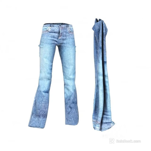 Fashionable Blue Flared Jeans Featuring Comfortable Fit And Classic Casual Design 3d model 