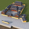 Traditional Chinese Ancient Architecture With Yellow Walls Black Tiled Roofs And Courtyard Layout