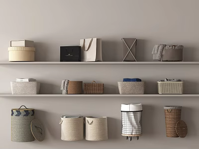 Stylish Woven Storage Baskets Organizing Home Shelf with Lidded and Wheeled Designs 3d model
