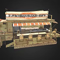 Vintage Food Truck With Outdoor Seating Striped Awning And Menu Board