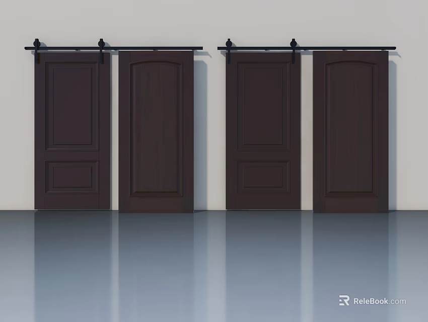 Four Modern Wooden Hinged Doors With Sliding Rail For Interior Spaces 3d model 