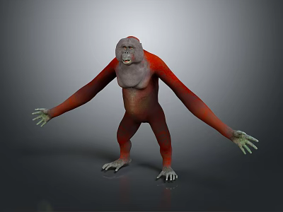 Realistic 3D Model of Ape with Red and Gray Fur Standing with Outstretched Arms 3d model