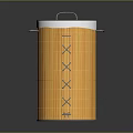 Orange Woven Cylinder Container With Lid Handles And Cross Pattern Texture