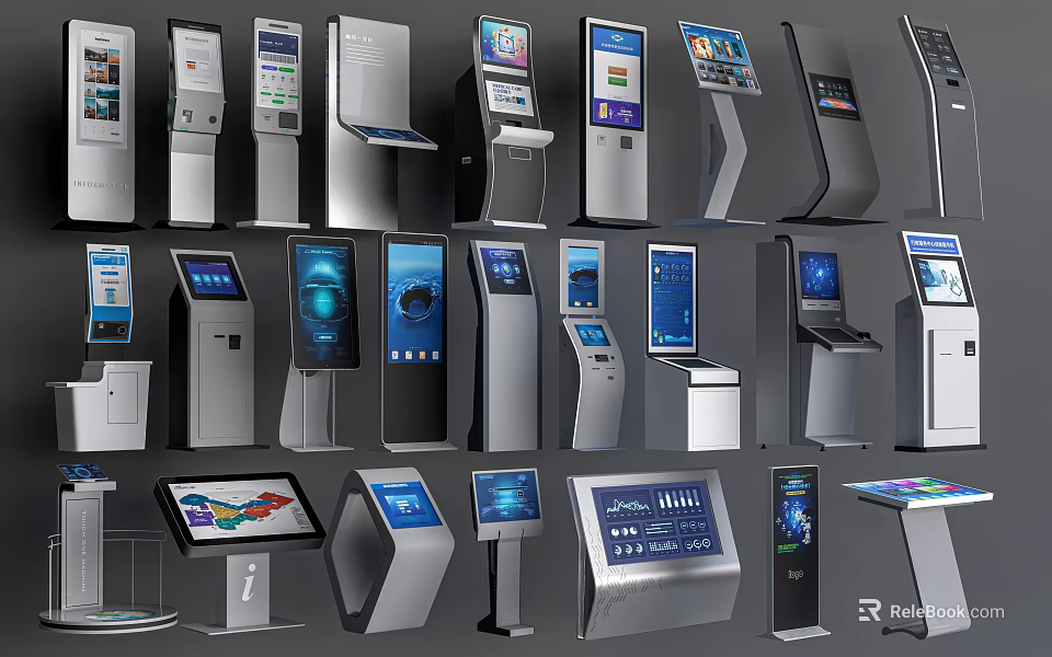 Smart Machines Various Self Service Terminal Designs With Interactive Touchscreens And Modern Styles 3d model 