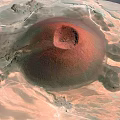 Aerial View Of Stunning Volcanic Landscape With Red Crater And Desert Terrain
