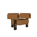 Taupe Velvet Accent Chair With Ribbed Armrests Wooden Legs And Metal Buttons