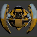 Yellow Black Futuristic Armored Mechanical Robot With Blue Glowing Core And Metal Arms