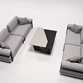 Gray Sectional Multi Person Sofa With Cushions And Black White Coffee Table 3d model