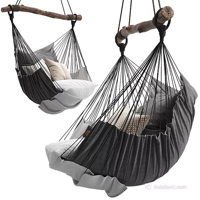 Comfortable Hammock Chair Design With Black Rope And Soft Cushions 3d model 