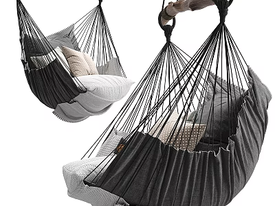 Comfortable Hammock Chair Design With Black Rope And Soft Cushions 3d model