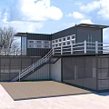Modern Two Story Container Building With Balcony Staircase And Glass Facade