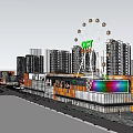Modern Commercial Street District with High Rise Buildings Central Plaza and Urban Facilities