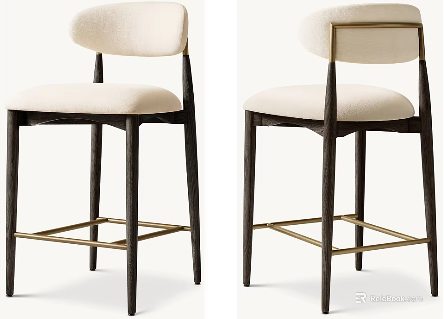 Modern Comfortable Dining Chairs With Light Padded Backrest Dark Wooden Legs And Gold Metal Frame 3d model 