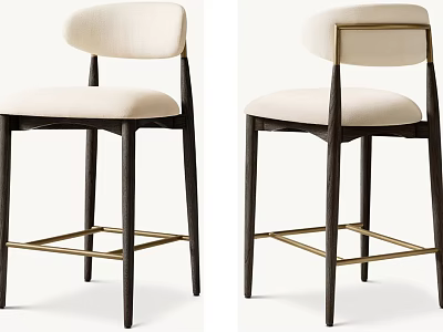 Modern Comfortable Dining Chairs With Light Padded Backrest Dark Wooden Legs And Gold Metal Frame 3d model