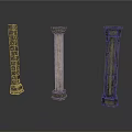 Decorative Classical Stone Columns With Different Ornate Carved Designs And Textures 3d model