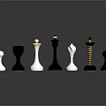 Stylish Modern Chess Pieces Featuring White Black Bodies And Gold Accents