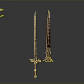 Ornate Decorative Swords With Intricate Patterns And Red Embellished Scabbard