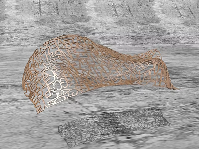 Golden Lace Like Mesh Decor With Irregular Shape On Gray Background 3d model