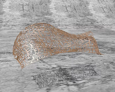 Golden Lace Like Mesh Decor With Irregular Shape On Gray Background 3d model