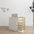 Modern Colorful Reception Desk Design With Metal Frame Lighting And Green Plants