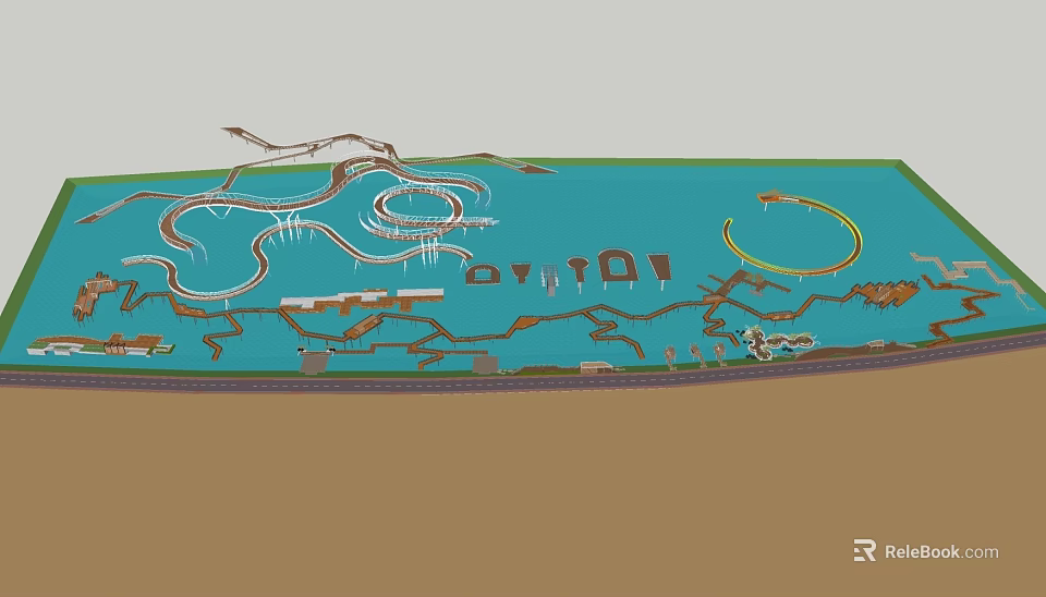 Road Infrastructure Design Including Curved Roads Multiple Lanes And Traffic Facilities 3d model 