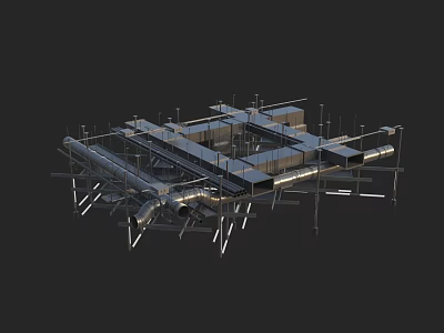 Industrial Metal Pipe System With Supports Connections And Complex Layout 3D Model Design 3d model