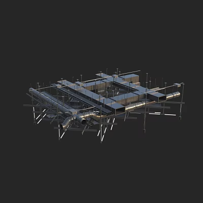 Industrial Metal Pipe System With Supports Connections And Complex Layout 3D Model Design 3d model