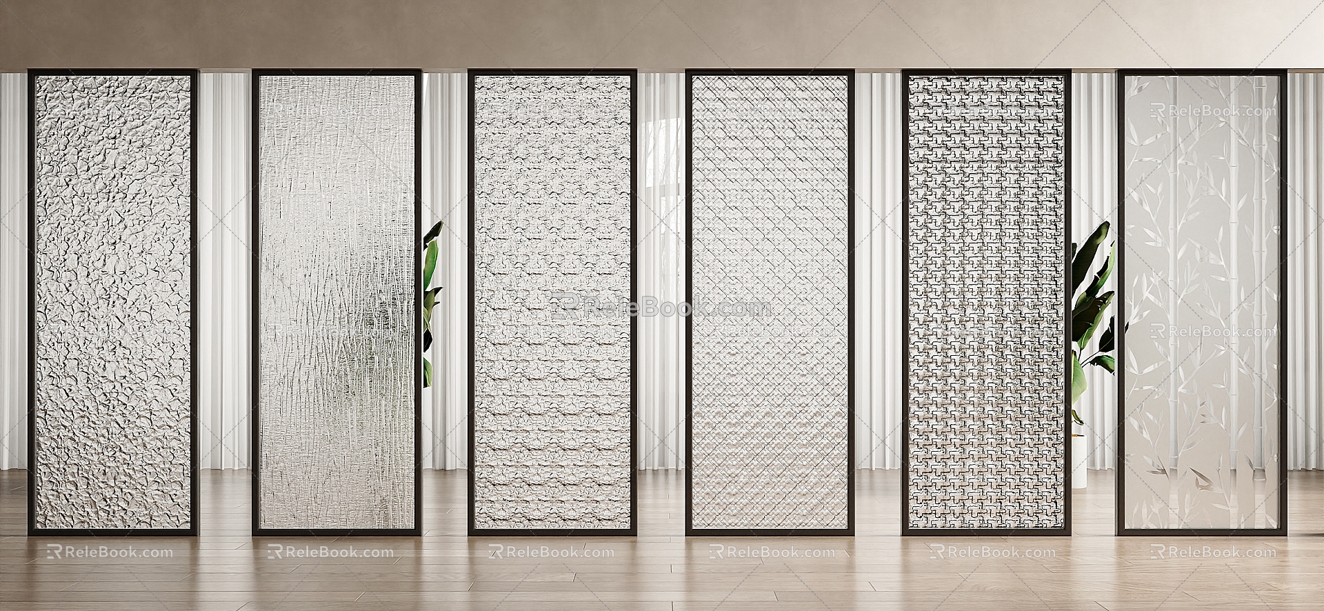 Modern Glass Screen Carved Glass Frosted Glass Partition Wire Glass Carved Glass Screen Frosted Glass Partition 3d model