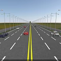 Wide Road With Yellow Divider Lined With Green Trees And Driving Cars Under Cloudy Sky