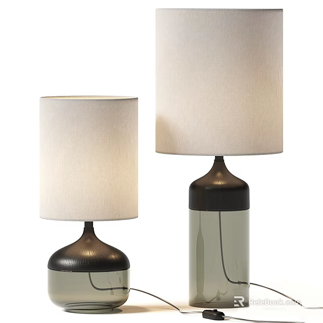 Modern Table Lamps With Fabric Shades And Black Glass Bases For Home Decor 3d model 