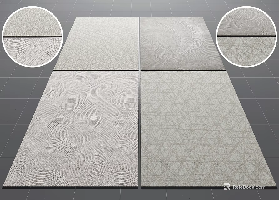 Square Rugs with Various Textured Patterns Showcasing Intricate Design Details 3d model