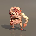 3D Fantasy Monster Character With Brain Shaped Head Open Mouth Sharp Teeth Scary Expression 3d model
