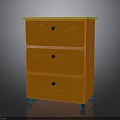 Stylish Orange Three Drawer Cabinet With Golden Top Black Knobs And Green Legs