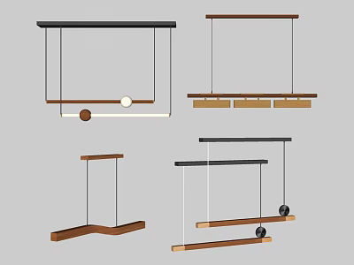 Modern Pendant Lights Design With Wooden Metal Bars And Sphere Decorations 3d model