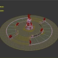 Garden Ornament Featuring Circular Design Fountain Golden Sculpture Blue Water Pool And Steps