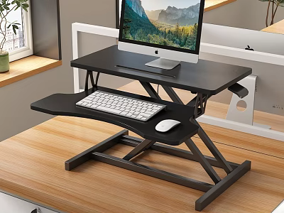 Height Adjustable Computer Desk With Monitor Keyboard And Mouse For Home Office Setup 3d model