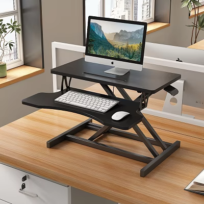 Height Adjustable Computer Desk With Monitor Keyboard And Mouse For Home Office Setup 3d model