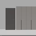 Gray Hinged Door Adjacent To Gray Cabinets In Modern Interior Design