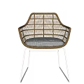 Stylish Leisure Chair With Wicker Design Metal Frame And Gray Cushion In Modern Minimalist Style