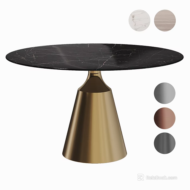 Round Black Marble Coffee Table With Gold Cone Base And Color Options 3d model