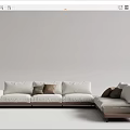 Modern White Sectional Sofa With Wooden Frame And Decorative Pillows 3d model