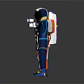 Men in Various Colored Spacesuits Standing on Gray Reflective Surface Area 3d model