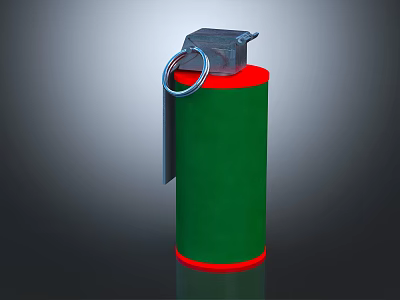Green And Red Cylindrical Hand Grenade With Metal Pin And Top Military Weapon 3d model
