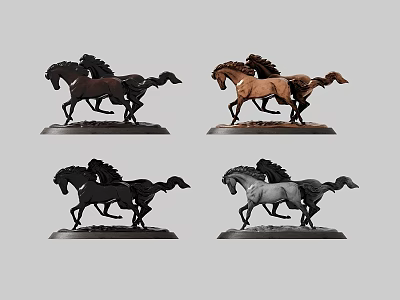 Decorative Horse Ornament Set With Running Pose Various Colors And Black Base 3d model