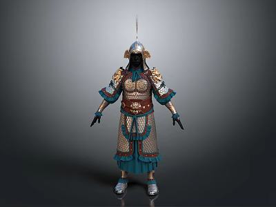 Man Wearing Ancient Decorative Armor With Metal Details And Traditional Design 3d model