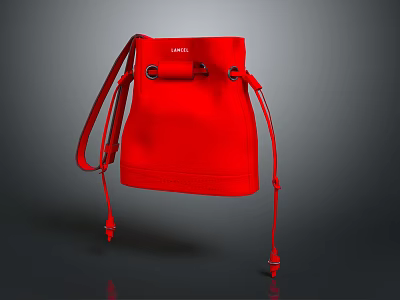 Fendi Red Drawstring Leather Bag With Adjustable Straps And Brand Logo 3d model