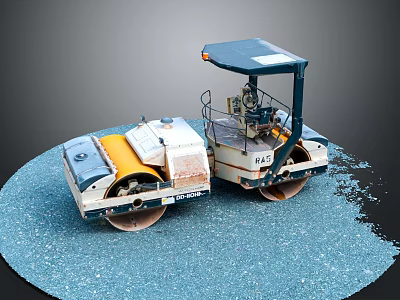 Heavy Duty Road Roller On Blue Construction Surface 3d model