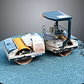 Heavy Duty Road Roller On Blue Construction Surface