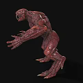 Red Muscular Scaled Monster Character With Sharp Teeth And Claws In Standing Pose 3d model