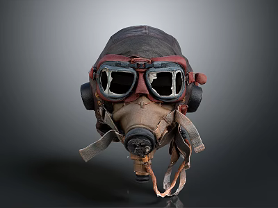 Vintage Firefighting Equipment Gas Mask With Leather Straps And Protective Goggles 3d model
